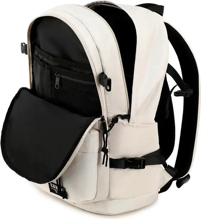 Alt view image 2 of 6 - Classical Basic Laptop Backpack 15.6 Inch School Backpack College Backpacks Anti Theft Carry on Travel Backpack for Work,Casual Daypack for Boys Girls Teens (Beige)