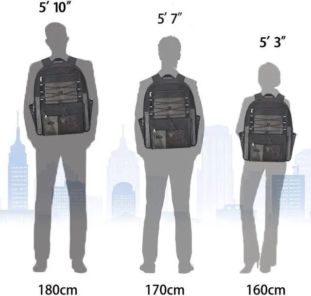 Alt view image 7 of 7 - Mesh Backpack Heavy Duty for School, 23L Mesh Bookbag for Adults, See Through Black Mesh School Bag with Laptop Pocket for Work Swimming Beach Fitness Sport