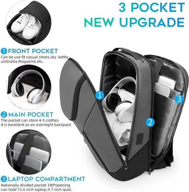 Alt view image 2 of 7 - BANGE Business Smart Backpack Waterproof fit 15.6 Inch Laptop Backpack with USB Charging Port,Travel Durable Backpack