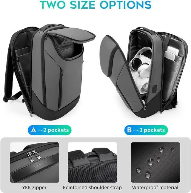 Alt view image 3 of 7 - BANGE Business Smart Backpack Waterproof fit 15.6 Inch Laptop Backpack with USB Charging Port,Travel Durable Backpack