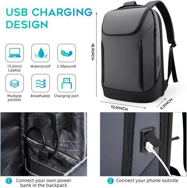 Alt view image 5 of 7 - BANGE Business Smart Backpack Waterproof fit 15.6 Inch Laptop Backpack with USB Charging Port,Travel Durable Backpack