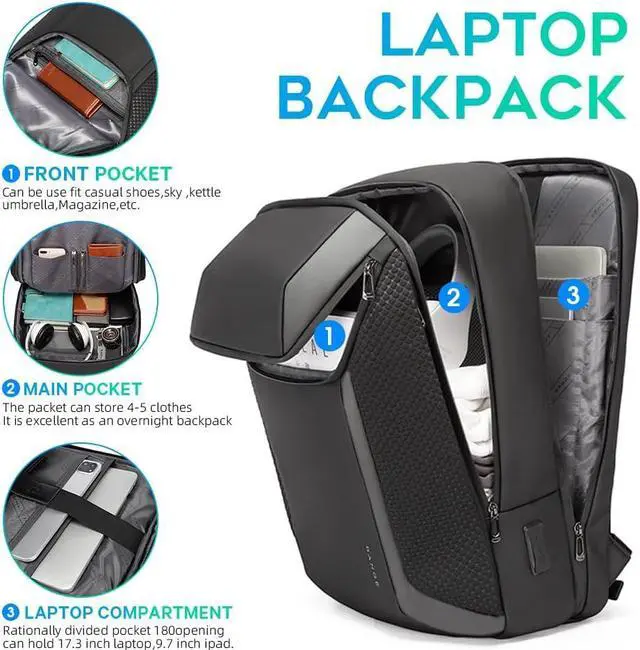 Alt view image 2 of 7 - BANGE Smart Business Laptop Backpack Waterproof can fit 15.6-17.3 Inch Laptop with 3.0 USB charging port for men and women