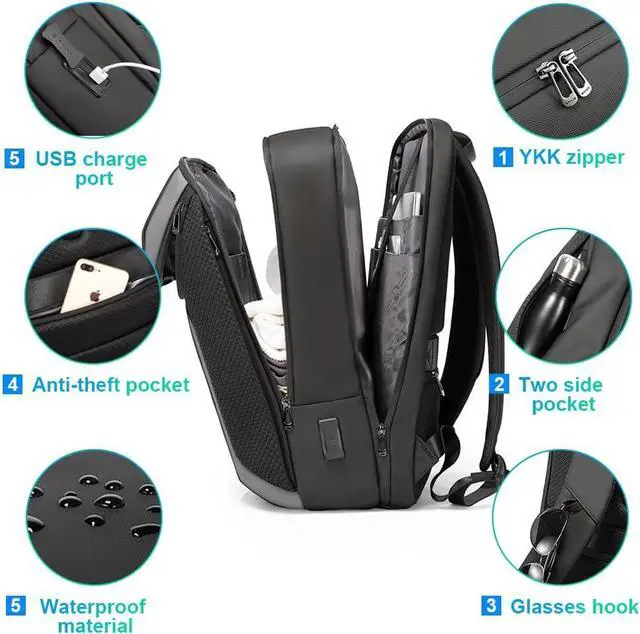 Alt view image 3 of 7 - BANGE Smart Business Laptop Backpack Waterproof can fit 15.6-17.3 Inch Laptop with 3.0 USB charging port for men and women