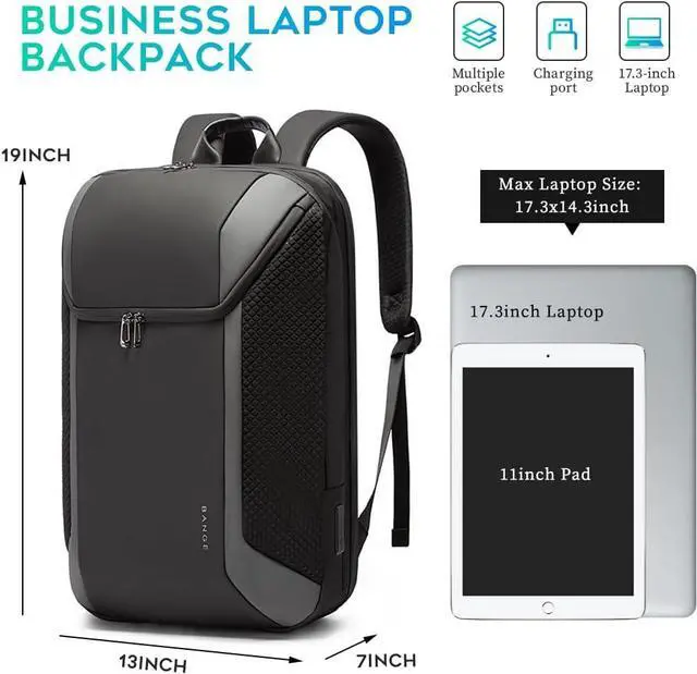 Alt view image 4 of 7 - BANGE Smart Business Laptop Backpack Waterproof can fit 15.6-17.3 Inch Laptop with 3.0 USB charging port for men and women