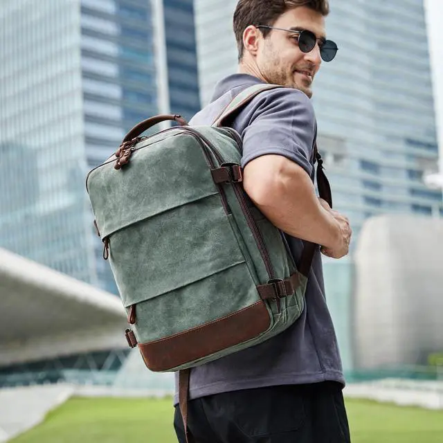 Alt view image 2 of 6 - Travel Backpack for Men Carry On Backpack Flight Approved Personal Item Backpack, 17 inch Laptop Backpack Casual Daypack Weekender Business Hiking Backpack, Dark Green
