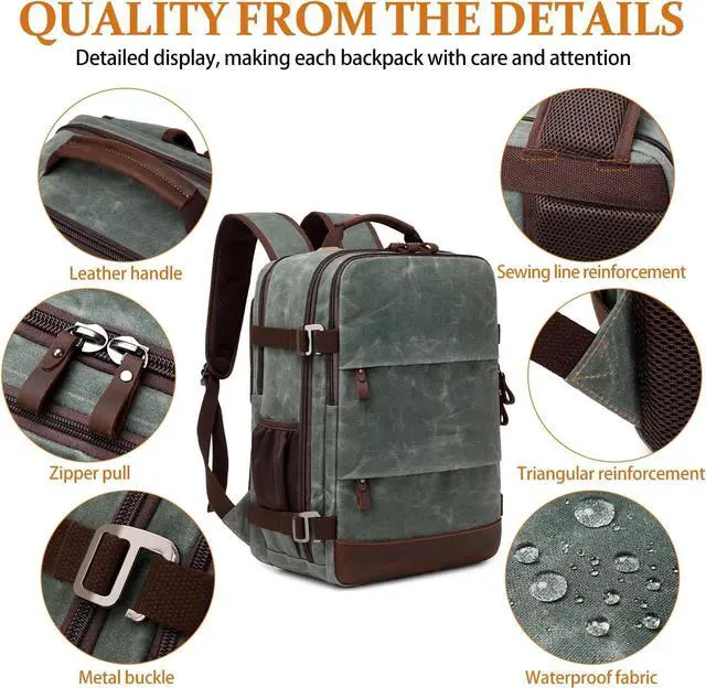 Alt view image 6 of 6 - Travel Backpack for Men Carry On Backpack Flight Approved Personal Item Backpack, 17 inch Laptop Backpack Casual Daypack Weekender Business Hiking Backpack, Dark Green