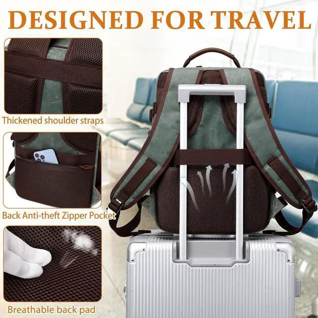 Alt view image 5 of 6 - Travel Backpack for Men Carry On Backpack Flight Approved Personal Item Backpack, 17 inch Laptop Backpack Casual Daypack Weekender Business Hiking Backpack, Dark Green