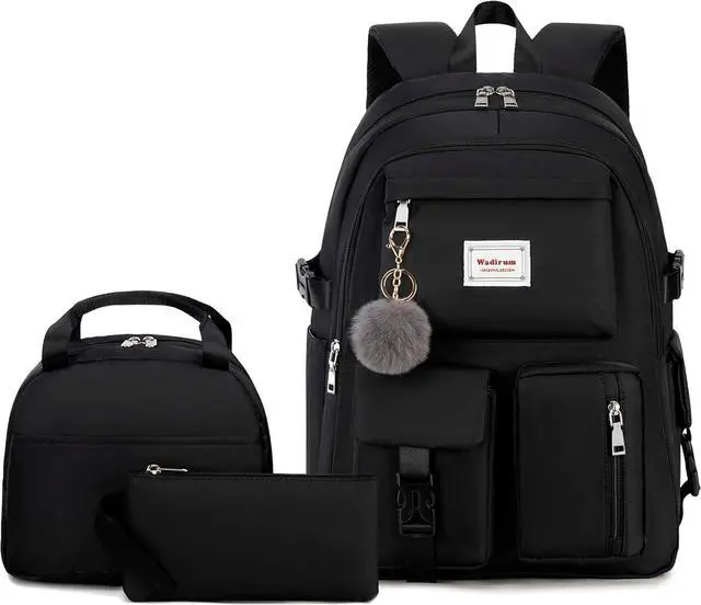 Main image of Wadirum Fashion School Backpack Set for Girl Roomy Women Laptop Backpack Black