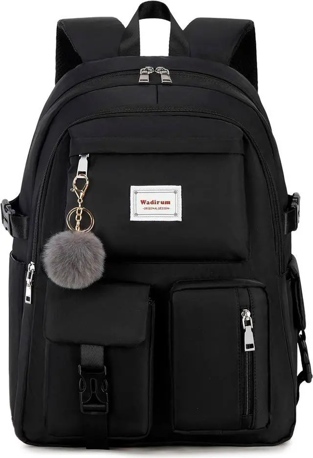Alt view image 3 of 7 - Wadirum Fashion School Backpack Set for Girl Roomy Women Laptop Backpack Black