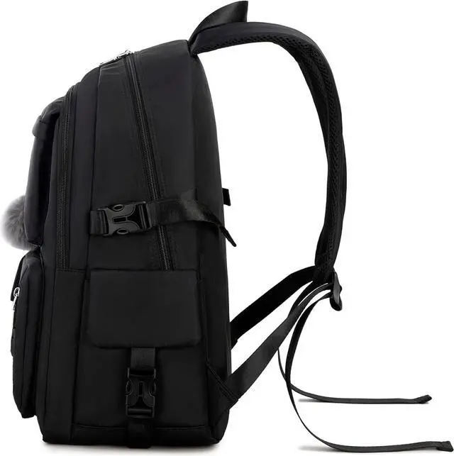 Alt view image 4 of 7 - Wadirum Fashion School Backpack Set for Girl Roomy Women Laptop Backpack Black