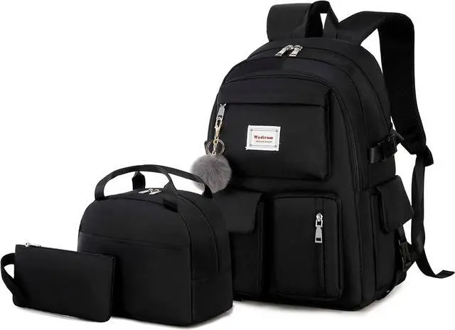Alt view image 2 of 7 - Wadirum Fashion School Backpack Set for Girl Roomy Women Laptop Backpack Black