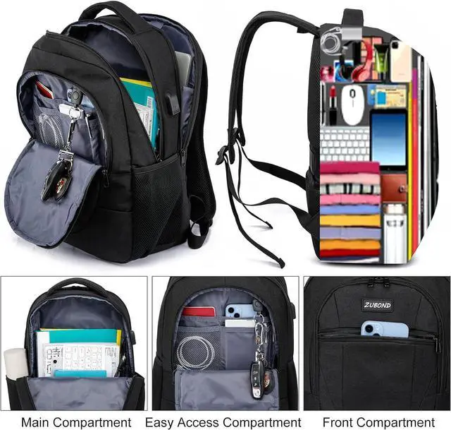 Alt view image 2 of 7 - Backpack for Men and Women, School Backpack for Boys and Girls, 15.6 Inch Travel Laptop Backpack with USB Charging Port, Water Resistant Slim Sturdy College Computer Bag