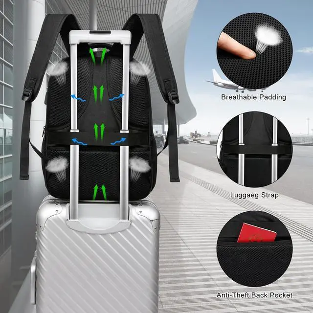 Alt view image 3 of 7 - Backpack for Men and Women, School Backpack for Boys and Girls, 15.6 Inch Travel Laptop Backpack with USB Charging Port, Water Resistant Slim Sturdy College Computer Bag