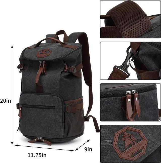 Alt view image 2 of 7 - Kalesi Gym Duffle Bag Backpack 4-Way Vintage canvas with Shoes Compartment for travel Sport Hiking laptop (Vintage black)