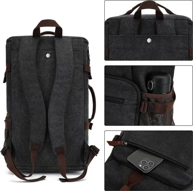 Alt view image 3 of 7 - Kalesi Gym Duffle Bag Backpack 4-Way Vintage canvas with Shoes Compartment for travel Sport Hiking laptop (Vintage black)