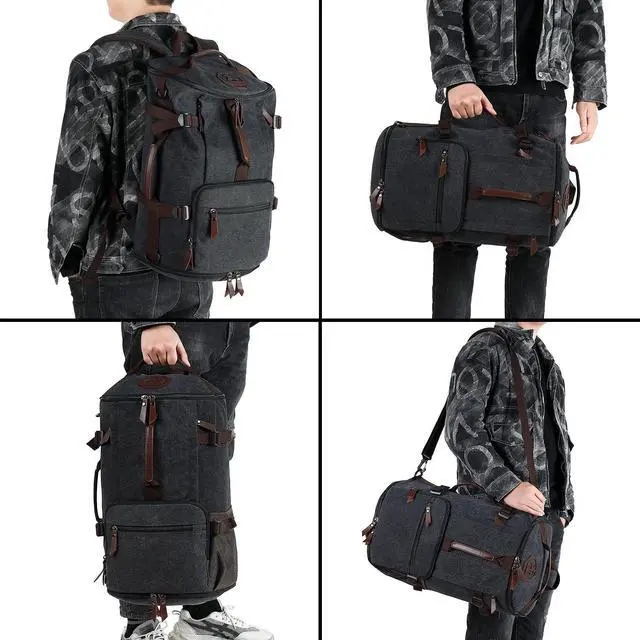 Alt view image 5 of 7 - Gym Duffle Bag Backpack 4-Way Vintage canvas with Shoes Compartment for travel Sport Hiking laptop (Vintage green) X-Large