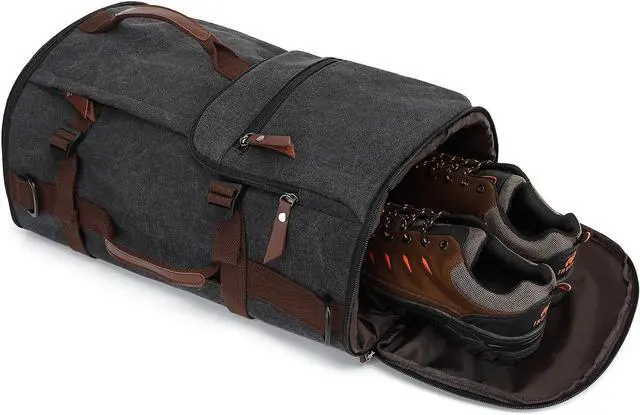 Alt view image 7 of 7 - Kalesi Gym Duffle Bag Backpack 4-Way Vintage canvas with Shoes Compartment for travel Sport Hiking laptop (Vintage black)