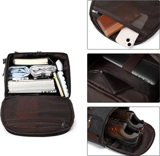 Alt view image 6 of 7 - Kalesi Gym Duffle Bag Backpack 4-Way Vintage canvas with Shoes Compartment for travel Sport Hiking laptop (Vintage black)