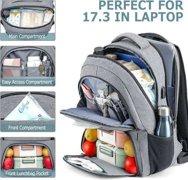 Alt view image 2 of 7 - BIKROD unch Backpack, Insulated Cooler Lunch Bag Backpack, Large School Backpacks for Teen Boys Water Resistant Back Pack Gift for Men Fit 17 Inch Laptop