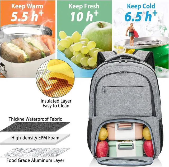 Alt view image 5 of 7 - BIKROD unch Backpack, Insulated Cooler Lunch Bag Backpack, Large School Backpacks for Teen Boys Water Resistant Back Pack Gift for Men Fit 17 Inch Laptop