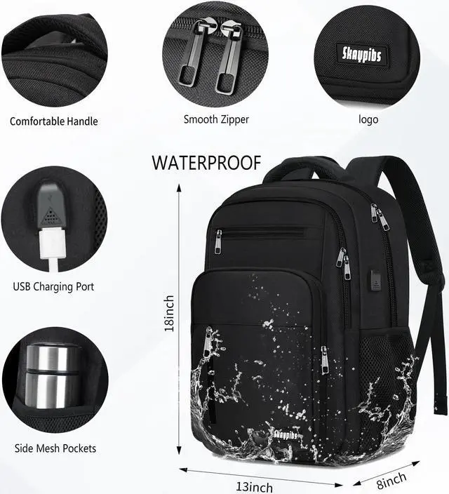 Alt view image 4 of 7 - Black Backpack for Men Women, School Backpack for Boys Girls Teens, 15.6 Inch Laptop Backpacks with USB Port, Water Resistent Book bag, Work College Bookbag, back pack, Mochila para hombre