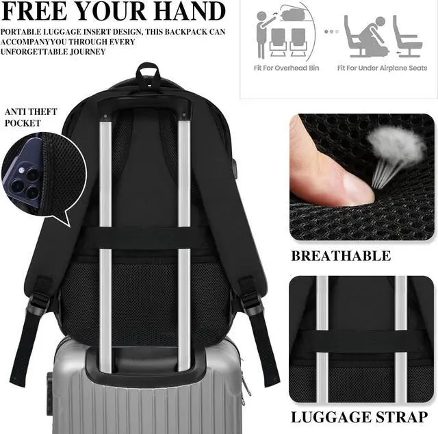 Alt view image 5 of 7 - Black Backpack for Men Women, School Backpack for Boys Girls Teens, 15.6 Inch Laptop Backpacks with USB Port, Water Resistent Book bag, Work College Bookbag, back pack, Mochila para hombre