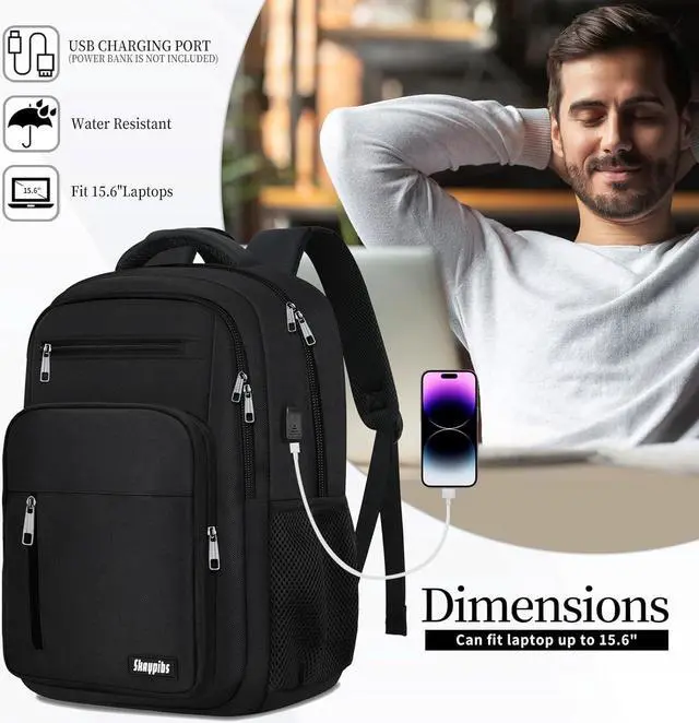 Alt view image 3 of 7 - Black Backpack for Men Women, School Backpack for Boys Girls Teens, 15.6 Inch Laptop Backpacks with USB Port, Water Resistent Book bag, Work College Bookbag, back pack, Mochila para hombre
