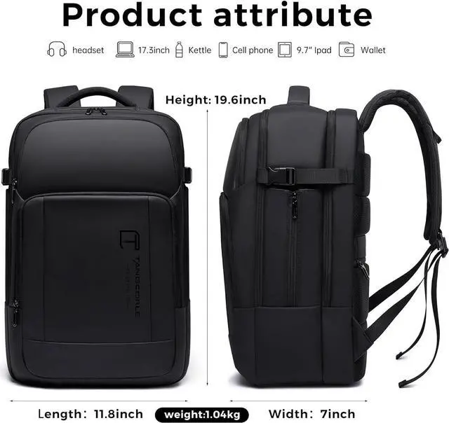 Alt view image 5 of 7 - Travel Backpack for Men, 17.3 Inches Business Laptop Backpack Water-Resistant Carry on Airline Approved 18x14x8 Luggage Weekender Backpack with USB Charger Port