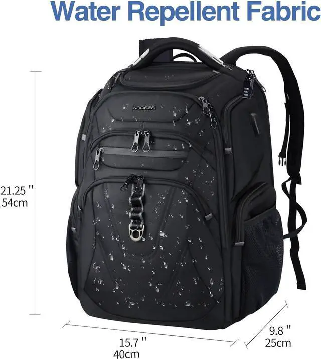Alt view image 2 of 6 - KROSER TSA Friendly Travel Laptop Backpack 18.4 inch XXXL Gaming Backpack Water-Repellent College Daypack Business Backpack with RFID Pockets & USB Port for Men/Women-Black