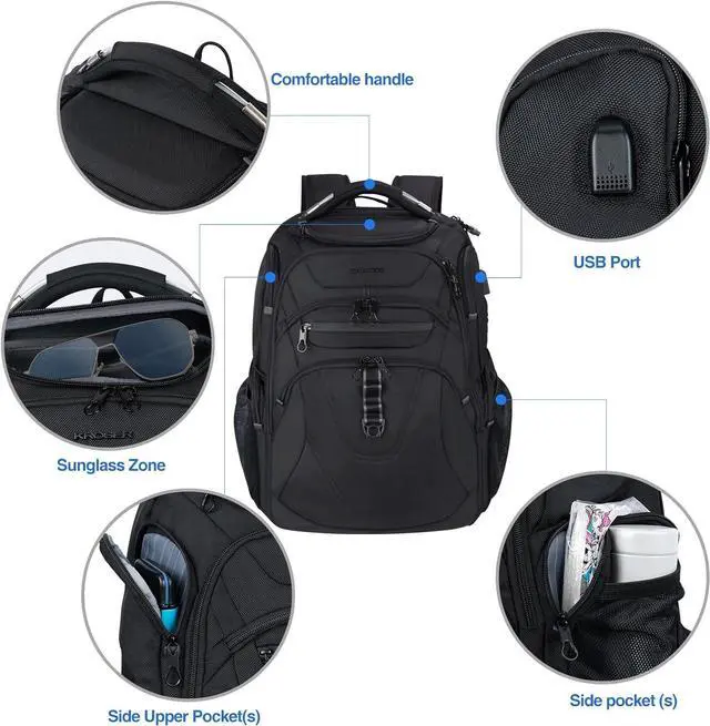 Alt view image 4 of 6 - KROSER TSA Friendly Travel Laptop Backpack 18.4 inch XXXL Gaming Backpack Water-Repellent College Daypack Business Backpack with RFID Pockets & USB Port for Men/Women-Black