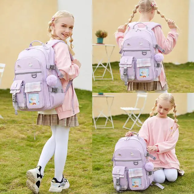 Alt view image 2 of 7 - Backpack for Girls, 15.6 Inch Laptop School Bag Kids Kindergarten Elementary College Backpacks Large Bookbags for Teen Girl Women Students Casual Travel Daypacks (Purple)