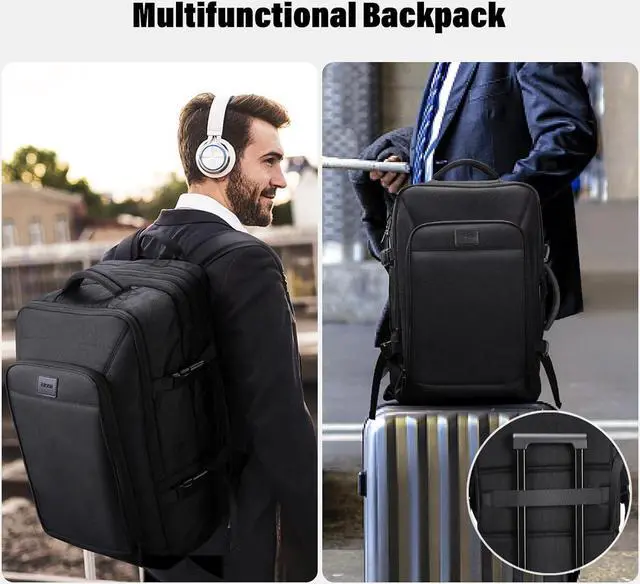 Alt view image 2 of 7 - HOMIEE Carry On Luggage 22x14x9 Airline Approved 50L Travel Backpack, Extra Large Expandable Laptop Backpack, Black