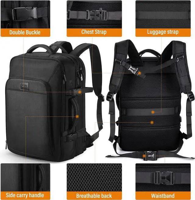 Alt view image 6 of 7 - HOMIEE Carry On Luggage 22x14x9 Airline Approved 50L Travel Backpack, Extra Large Expandable Laptop Backpack, Black