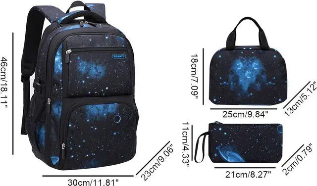 Alt view image 2 of 7 - JiaYou Space Pattern Galaxy Backpack Boys Primary Junior Middle School Daypack Men High Middle School Laptop Bag(Star-Dark Blue,3Pcs Backpack Set)