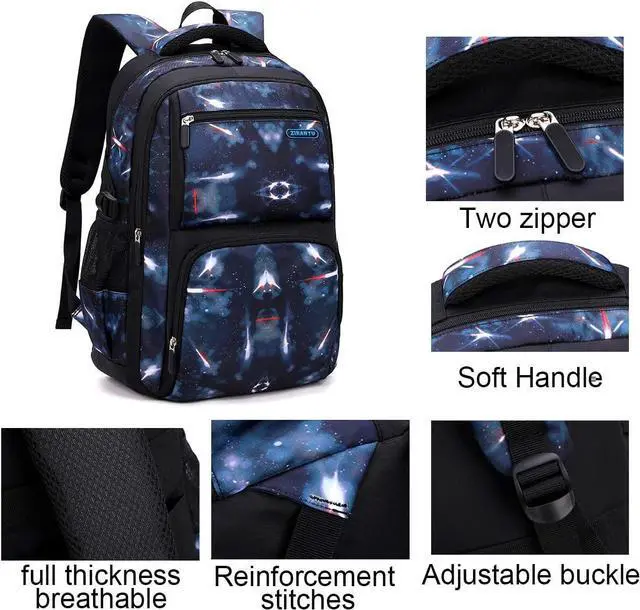 Alt view image 4 of 7 - JiaYou Space Pattern Galaxy Backpack Boys Primary Junior Middle School Daypack Men High Middle School Laptop Bag(Star-Dark Blue,3Pcs Backpack Set)