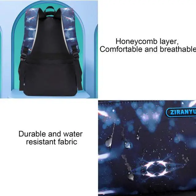 Alt view image 6 of 7 - JiaYou Space Pattern Galaxy Backpack Boys Primary Junior Middle School Daypack Men High Middle School Laptop Bag(Star-Dark Blue,3Pcs Backpack Set)