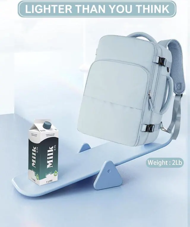 Alt view image 4 of 7 - Beraliy Large Travel Backpack, Carry On Bags For Airplanes, Lightweight Personal Item Bag, Laptop Backpack, Casual Work Gym College Weekender Bag, Light blue