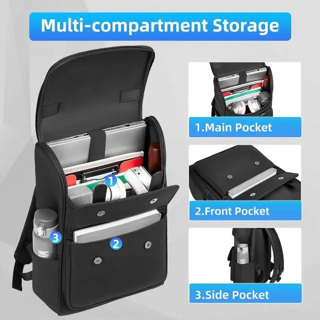 Alt view image 3 of 6 - Vintage Laptop Backpack for Men & Women - 15.6 Inch Travel Backpack - Waterproof Business & College Backpacks - Casual Daypacks for Work & Office