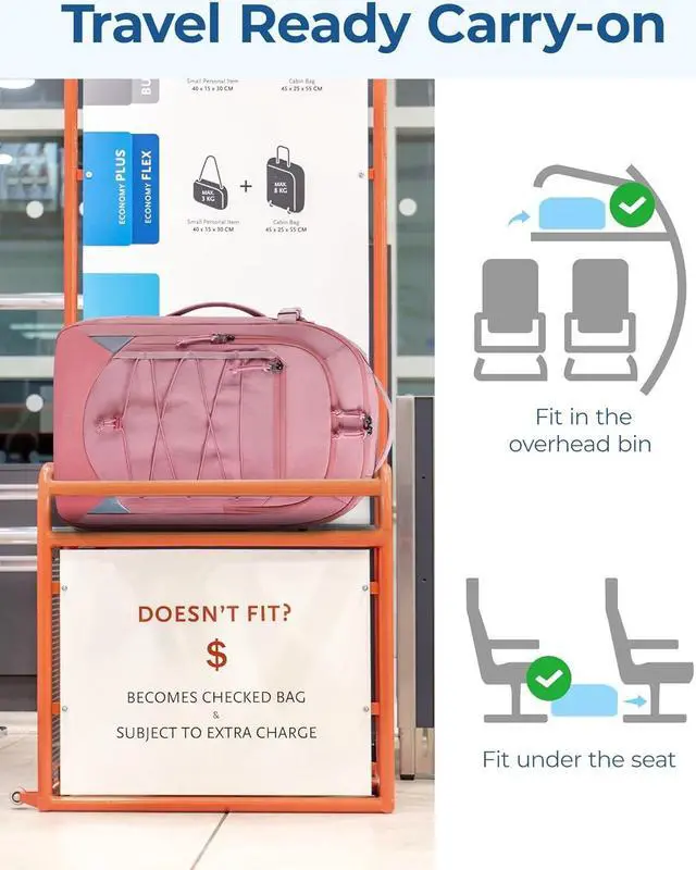Alt view image 5 of 6 - BAGSMART Carry On Backpack, 17.3 Inch Large Travel backpack Carry On Flight Approved, Personal Item Backpack Travel Bag With Shoe Bag, 27L Water Resistant Casual Daypack, Pink