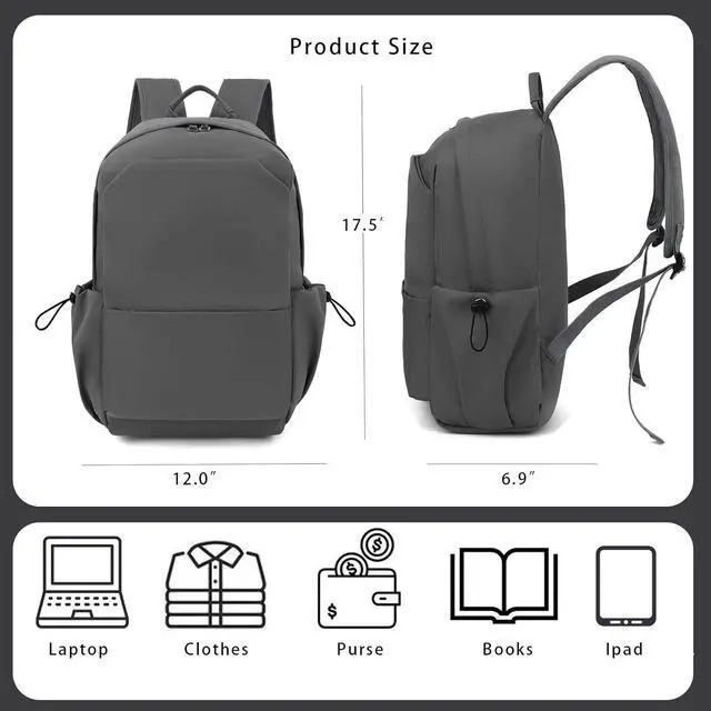 Alt view image 3 of 6 - YGR Laptop Backpack for Women and Men, Waterproof Lightweight Travel Daily Rucksack Casual 15.6 inches Computer Bags for College, Grey