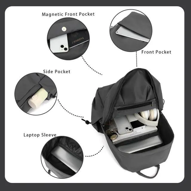 Alt view image 5 of 6 - YGR Laptop Backpack for Women and Men, Waterproof Lightweight Travel Daily Rucksack Casual 15.6 inches Computer Bags for College, Grey