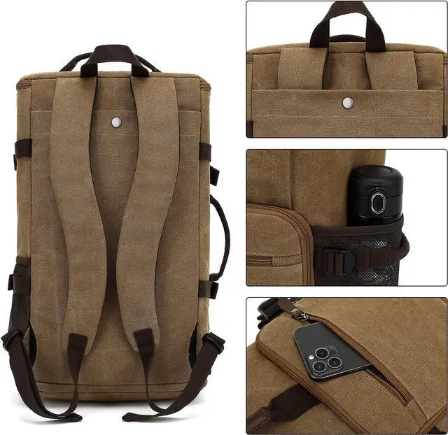 Alt view image 3 of 7 - Kalesi Gym Duffle Bag Backpack 4-Way Vintage canvas with Shoes Compartment for travel Sport Hiking laptop (Vintage coffee)