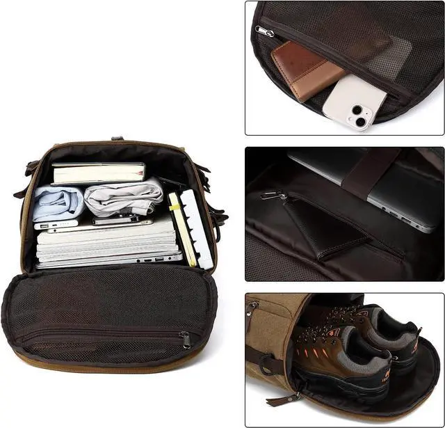 Alt view image 6 of 7 - Kalesi Gym Duffle Bag Backpack 4-Way Vintage canvas with Shoes Compartment for travel Sport Hiking laptop (Vintage coffee)