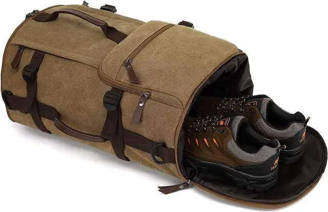 Alt view image 7 of 7 - Kalesi Gym Duffle Bag Backpack 4-Way Vintage canvas with Shoes Compartment for travel Sport Hiking laptop (Vintage coffee)