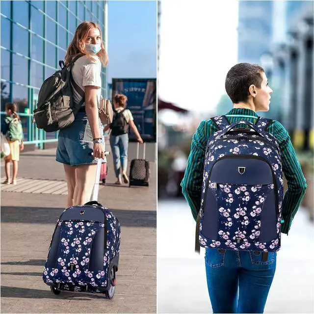 Alt view image 6 of 6 - YH&GS Rolling Backpack Floral, Waterproof with Wheels for Business, College Student and Travel Commuter, Carry on Laptop Compartment, Fit 17 Inch Laptop, Wheeled Adults, 20inch