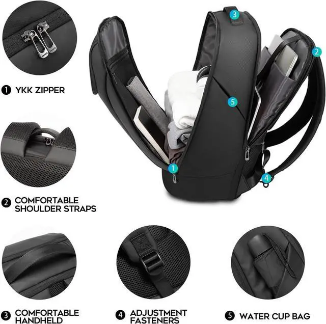 Alt view image 3 of 6 - FUTURE AESTHETICS Business Smart Backpack Waterproof for women,men,Fight Approved Durable Backpack suitable as overnight and travel backpack (Black)