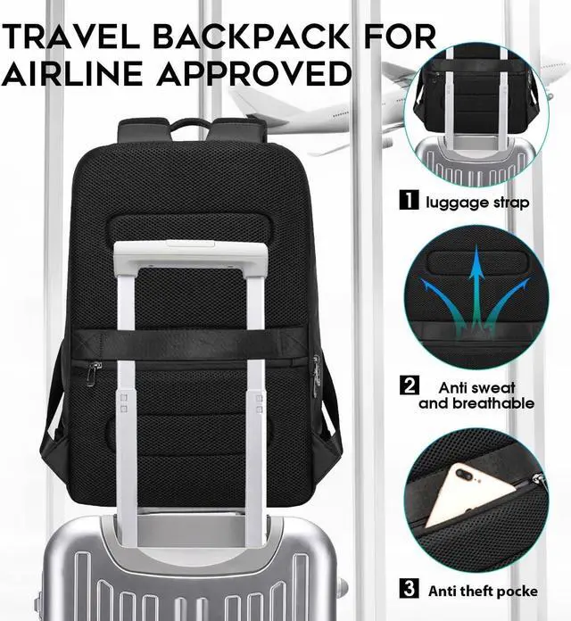 Alt view image 5 of 6 - FUTURE AESTHETICS Business Smart Backpack Waterproof for women,men,Fight Approved Durable Backpack suitable as overnight and travel backpack (Black)