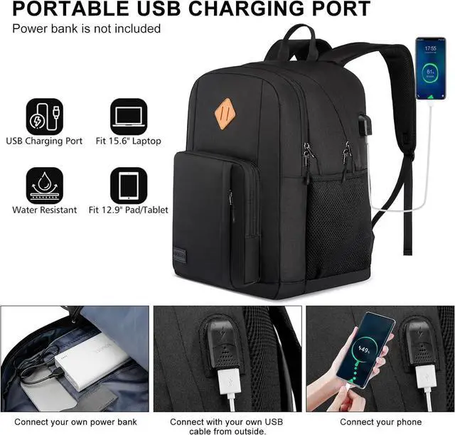 Alt view image 4 of 7 - Backpack for Men Women, School Backpacks for Teen Boys Girls, Lightweight Laptop Backpack for Travel with USB Charger, Water Resistant Black Backpack