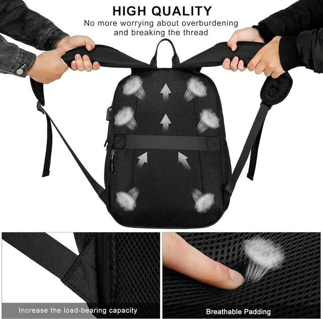 Alt view image 6 of 7 - Backpack for Men Women, School Backpacks for Teen Boys Girls, Lightweight Laptop Backpack for Travel with USB Charger, Water Resistant Black Backpack