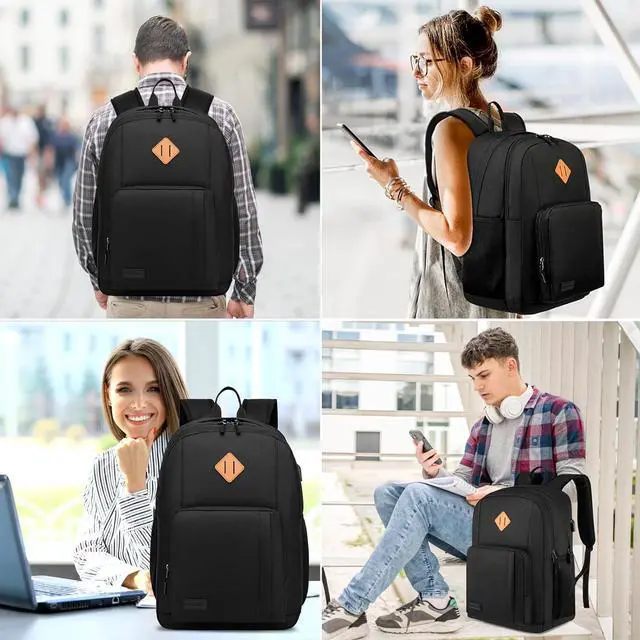 Alt view image 7 of 7 - Backpack for Men Women, School Backpacks for Teen Boys Girls, Lightweight Laptop Backpack for Travel with USB Charger, Water Resistant Black Backpack